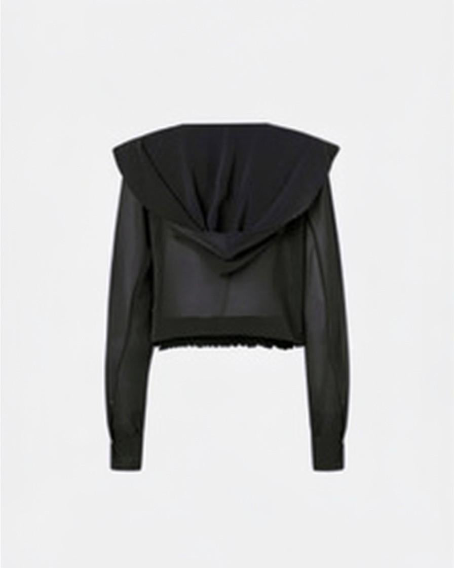 CAMICETTA CORTA CON CAPPUCCIO E DETTAGLI TRASPARENTI<BR/> 106848A3B2 Z99 PINKO 