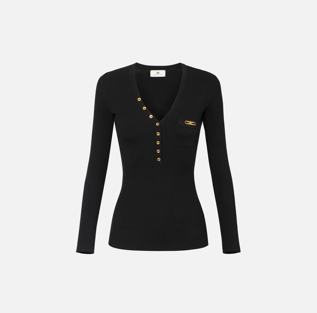Maglia a costine con taschino logato<BR/> MK12B56E2 110 ELISABETTA FRANCHI 