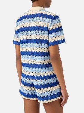 Polo in maglia Monet effetto crochet a righe<BR/> MOE0001 00585L MC2 SAINT BARTH 