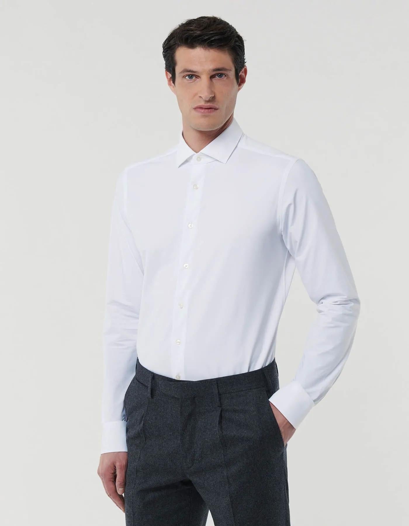 Camicia Collo francese piccolo Tinta Unita Twill Bianco