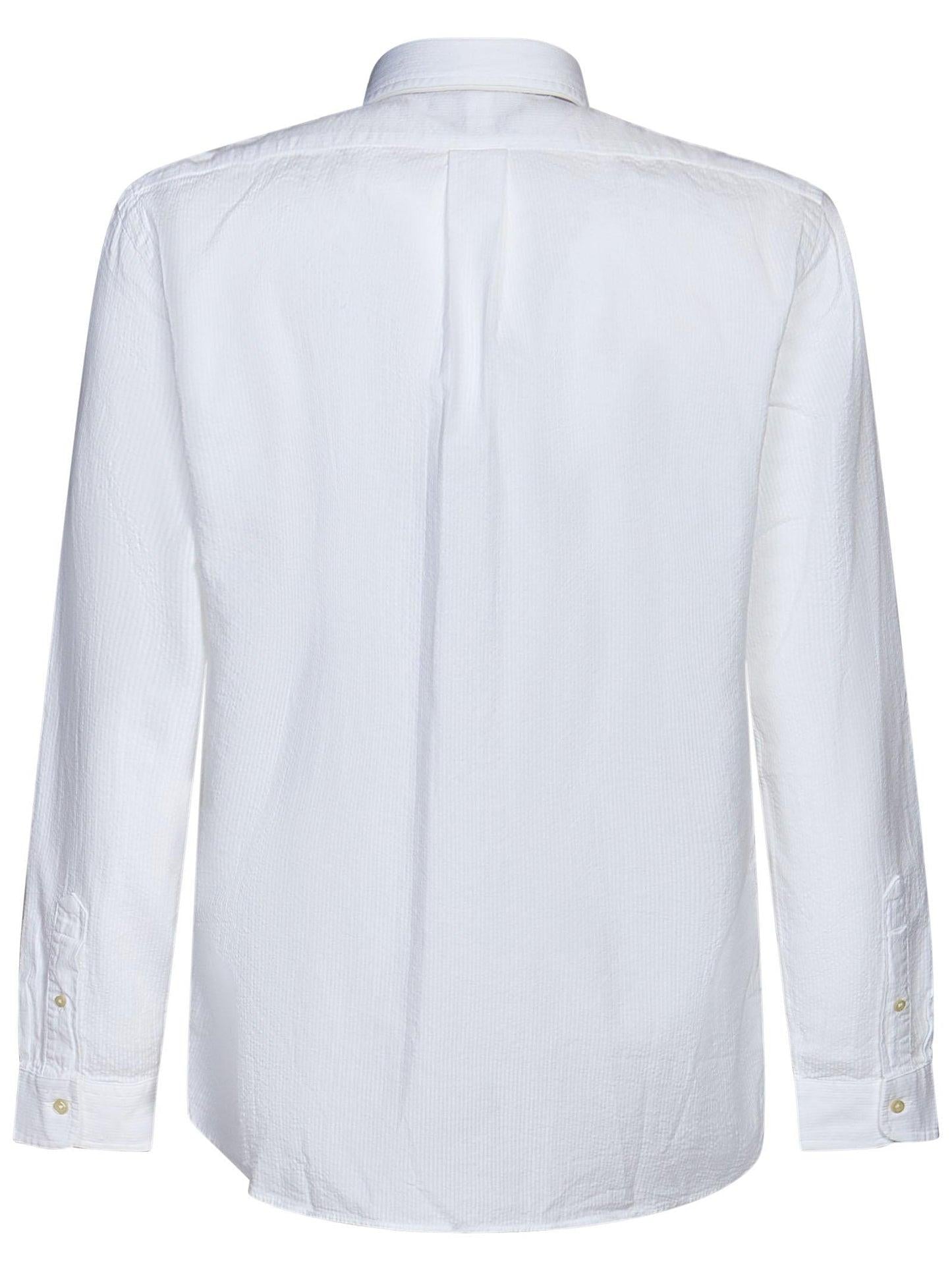 Camicia custom-fit bianca in cotone seersucker a righe con ricamo Pony sul petto.<BR/> 710938519 001 RALPH LAUREN 