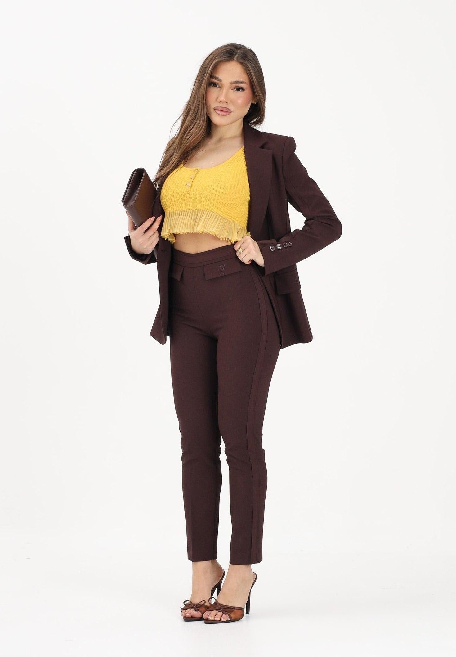 Pantaloni in doppio crêpe stretch con logo ricamato PA17061E2 644 ELISABETTA FRANCHI 