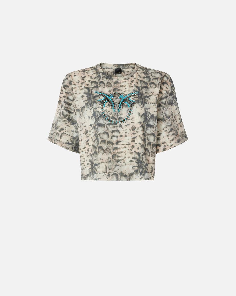 T-shirt cropped con stampa snake e Love Birds<BR/> 106921A3C8 CZ9 PINKO 