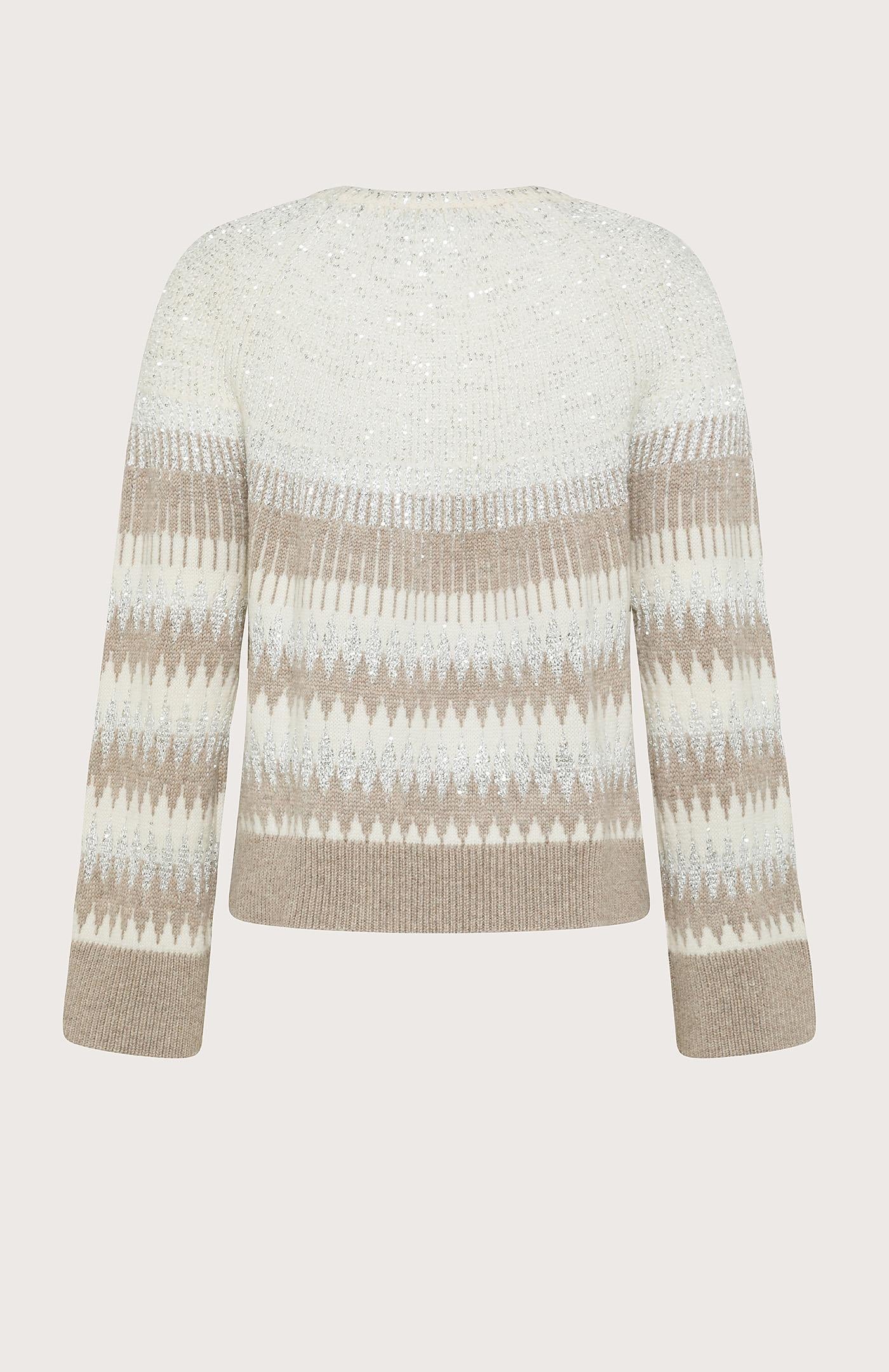 Maglia donna girocollo intarsiata con paillettes