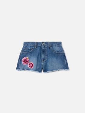 Shorts Musa in denim con patch floreali ricamate<BR/> MUS0001 02196L MC2 SAINT BARTH 