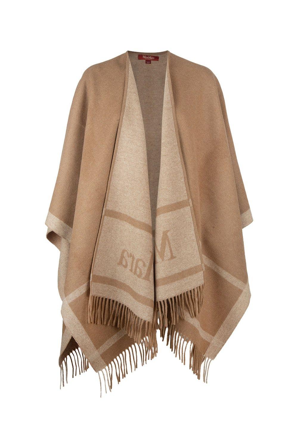 Poncho in lana tinto filo con logo jacquard HILDESTD 002 MAX MARA STUDIO 