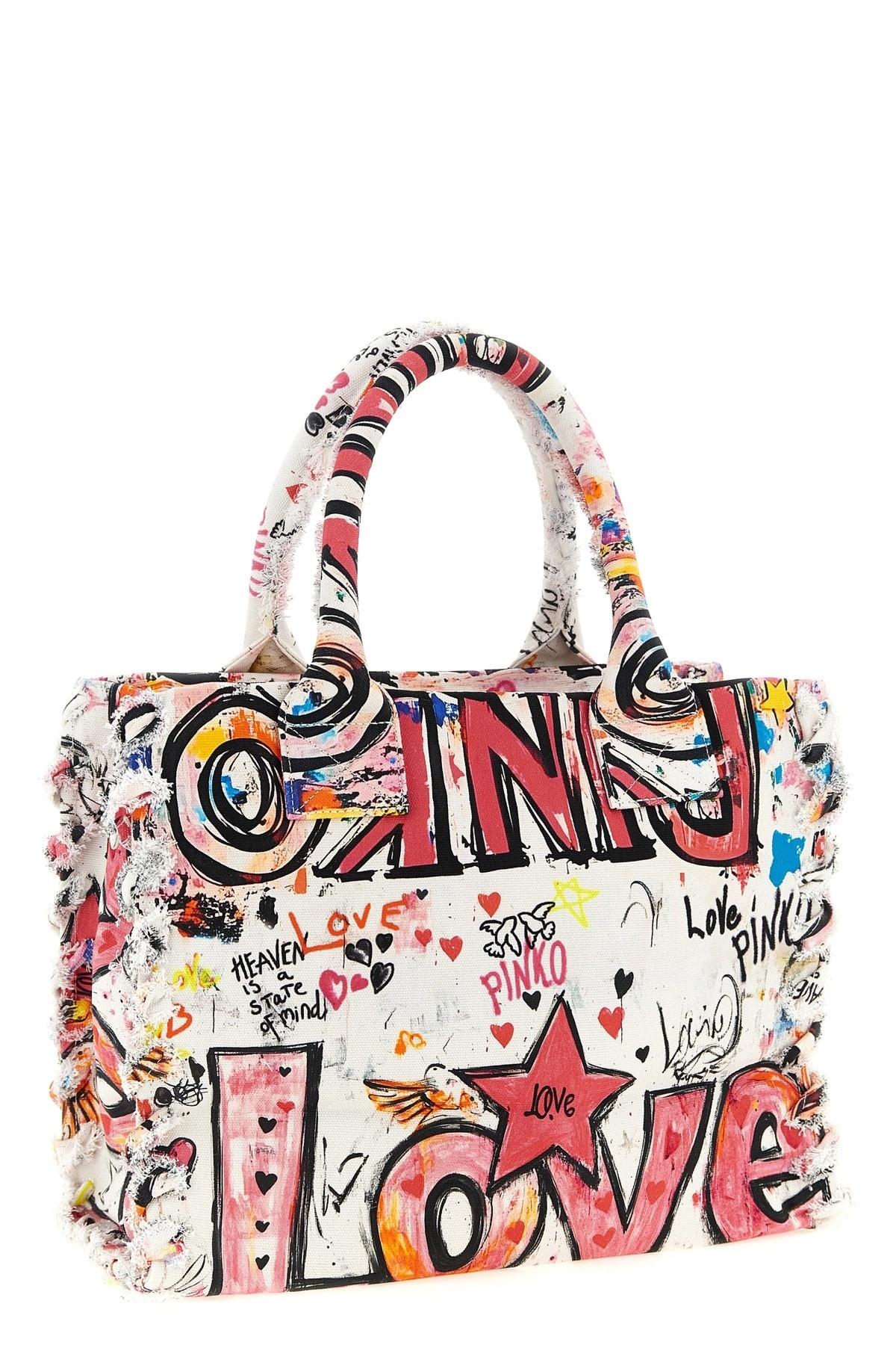Borsa shopper media Beach in canvas con logo e dettagli sfrangiati<BR/> 106673A3B6 ZW0Q PINKO 