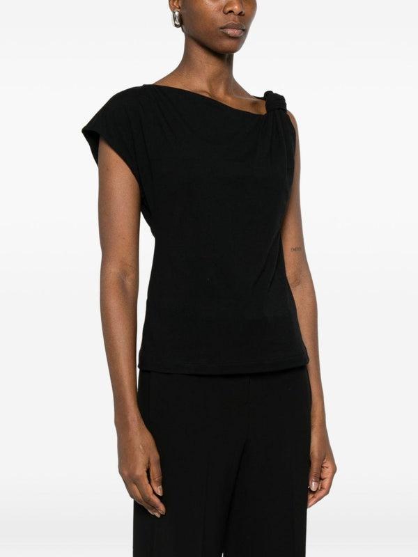T-shirt nera da donna caratterizzata da scollo asimmetrico monospalla 106373A35D Z99 PINKO 