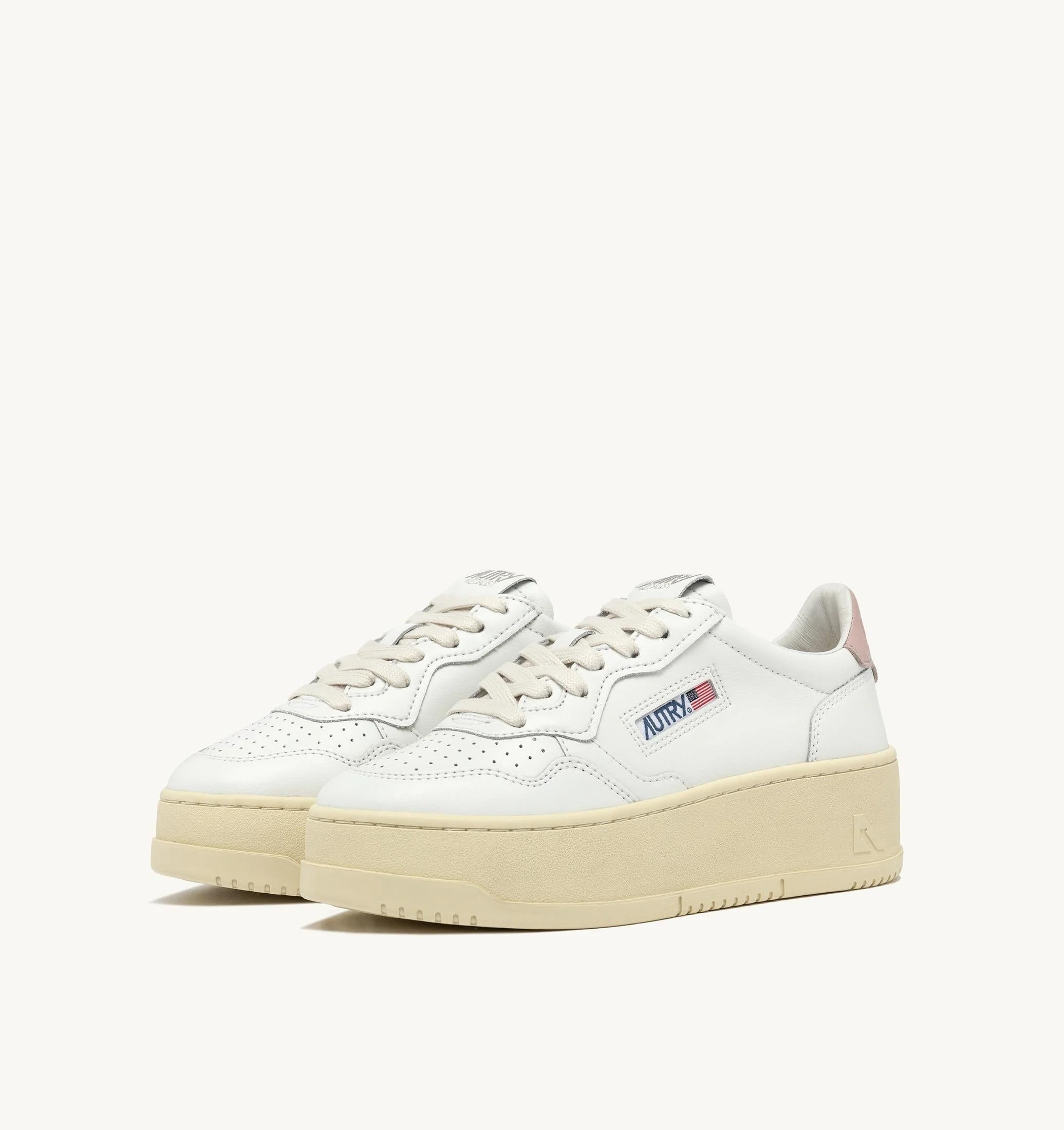 SNEAKERS MEDALIST PLATFORM IN PELLE COLORE BIANCO E POWDER PINK<BR/> PTLW LL80 AUTRY ACTION SHOES 