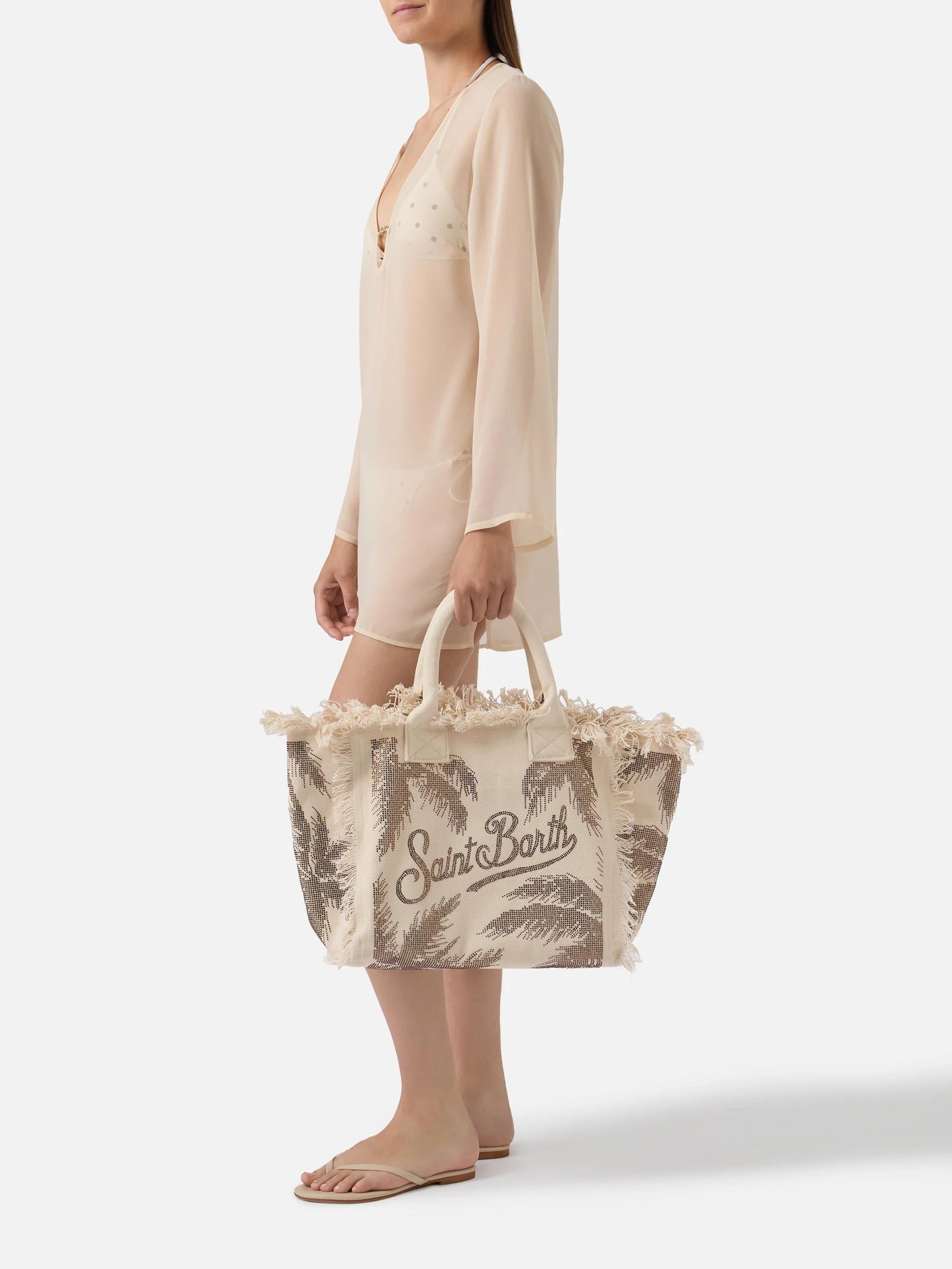 Borsa Vanity regular in canvas con stampa palme con strass<BR/> VANI001 08748L MC2 SAINT BARTH 