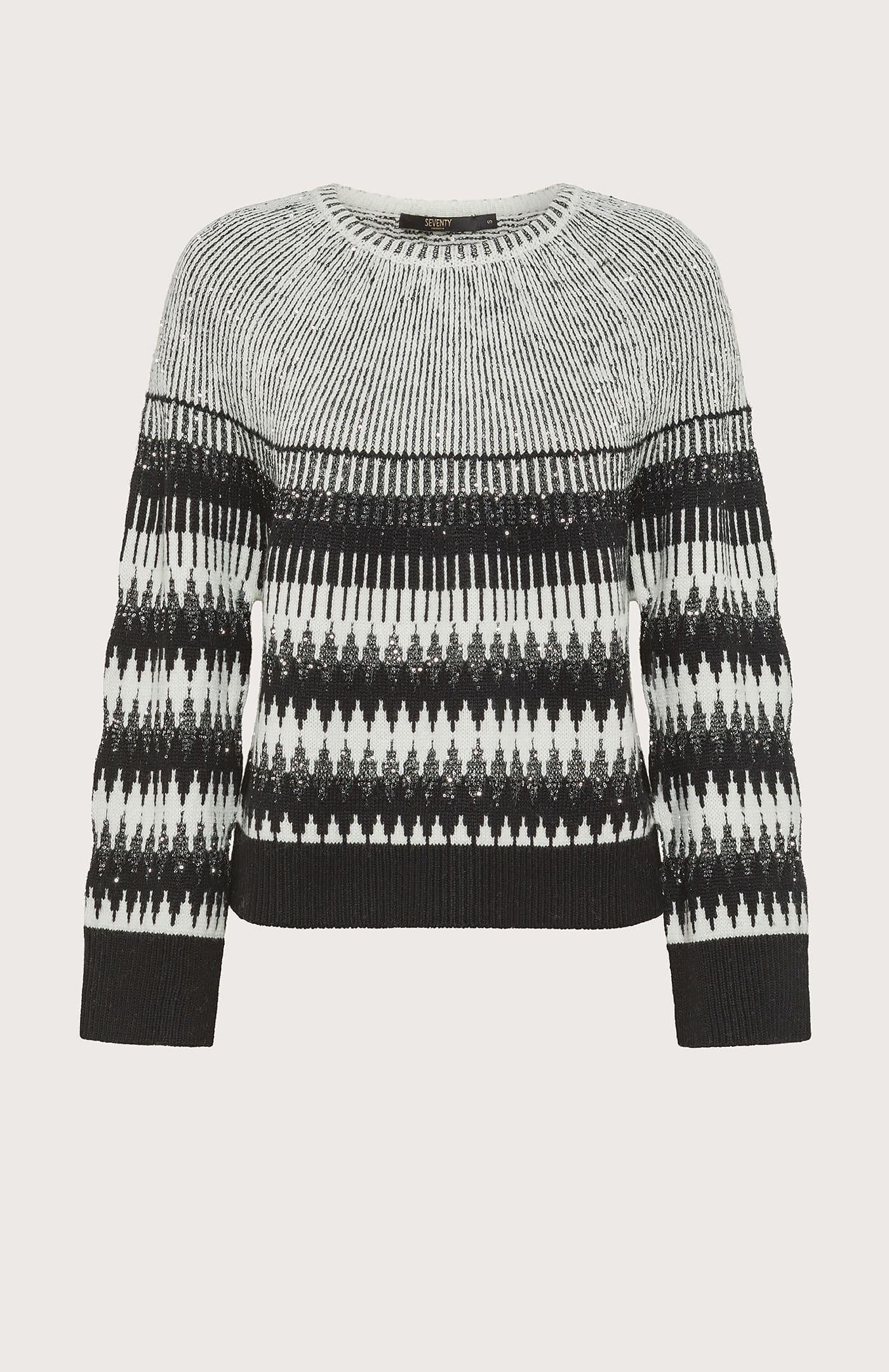Maglia donna girocollo intarsiata con paillettes