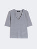 T-shirt a V in jersey di lino stretch