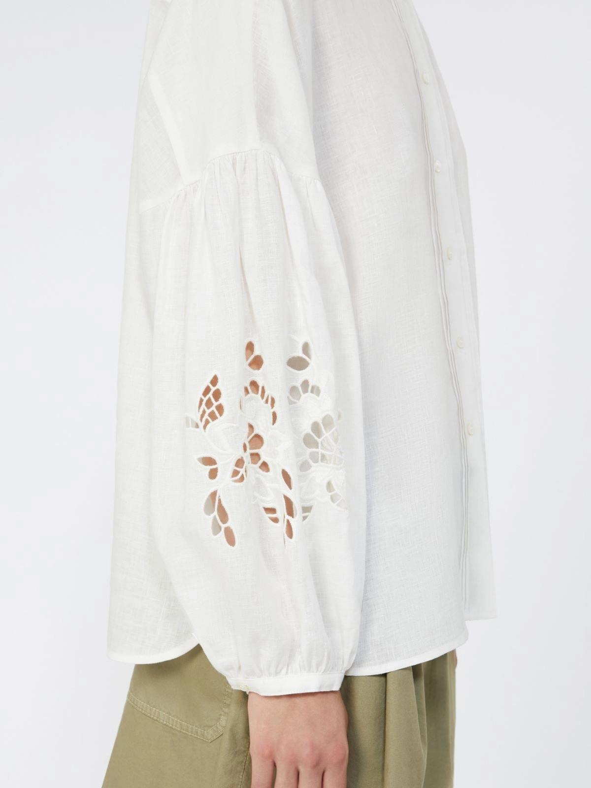 Camicia alla coreana in tela di lino - BIANCO<BR/> WKDESTRO 001 WEEKEND 