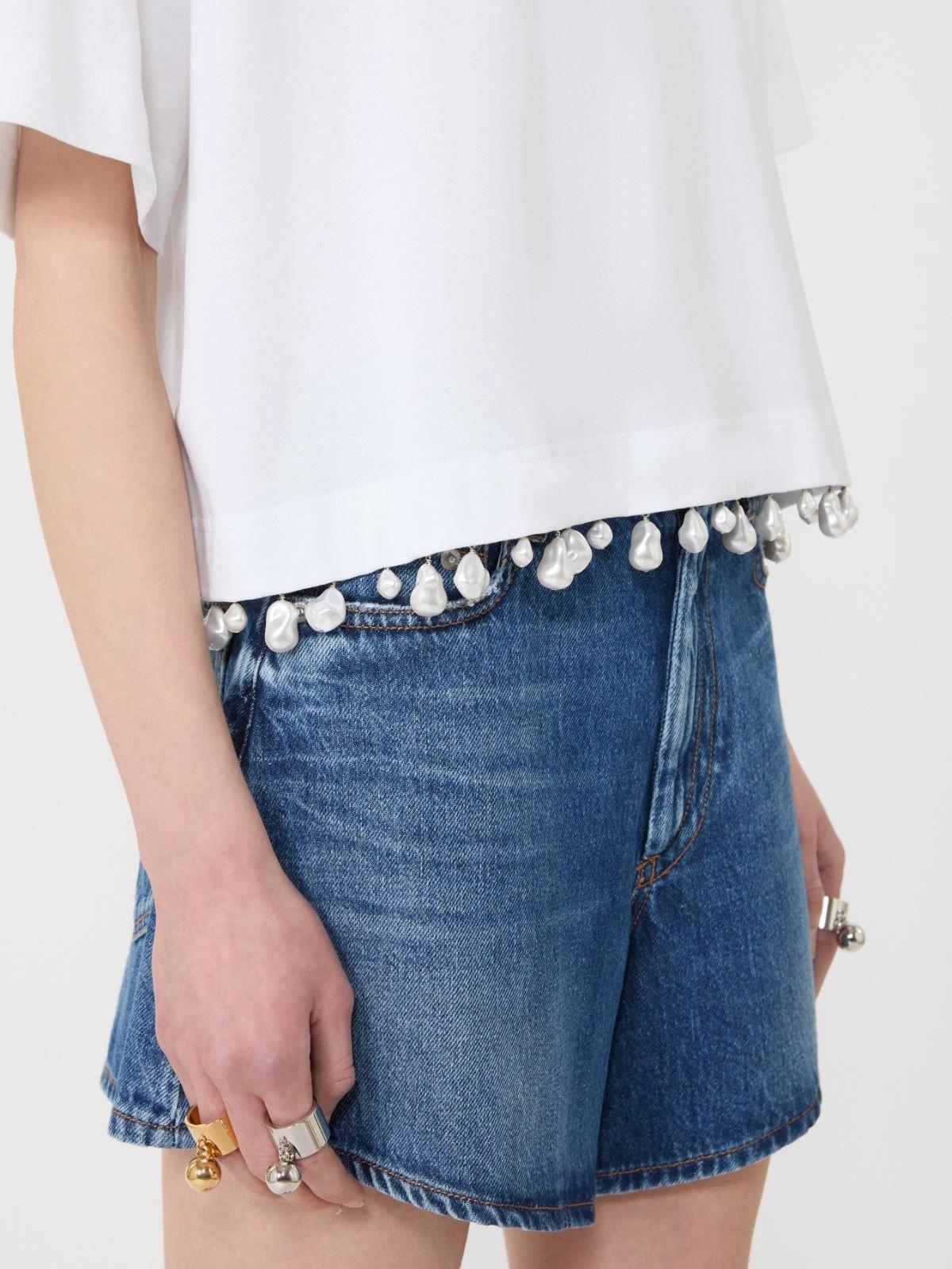 T-shirt crop con perle ricamate - Bianco ottico<BR/> SPXPALMAS 001 SPORTMAX 