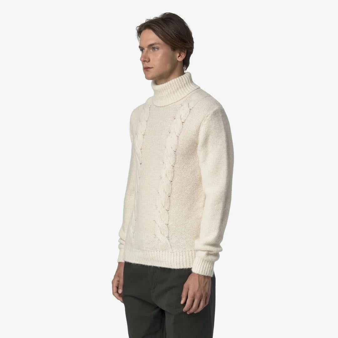 CIRAL<BR/>NATURAL<BR/>Maglione da uomo in maglia a trecce verde naturale con misto alpaca K4138LW KBG K-WAY 