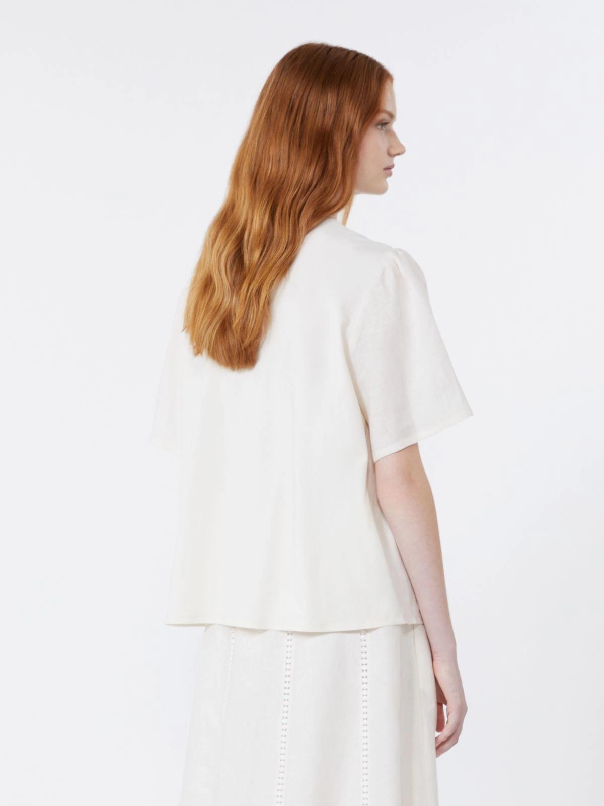 Top in tela di lino e jersey stretch - Ecru<BR/> WKDBACINO 001 WEEKEND 