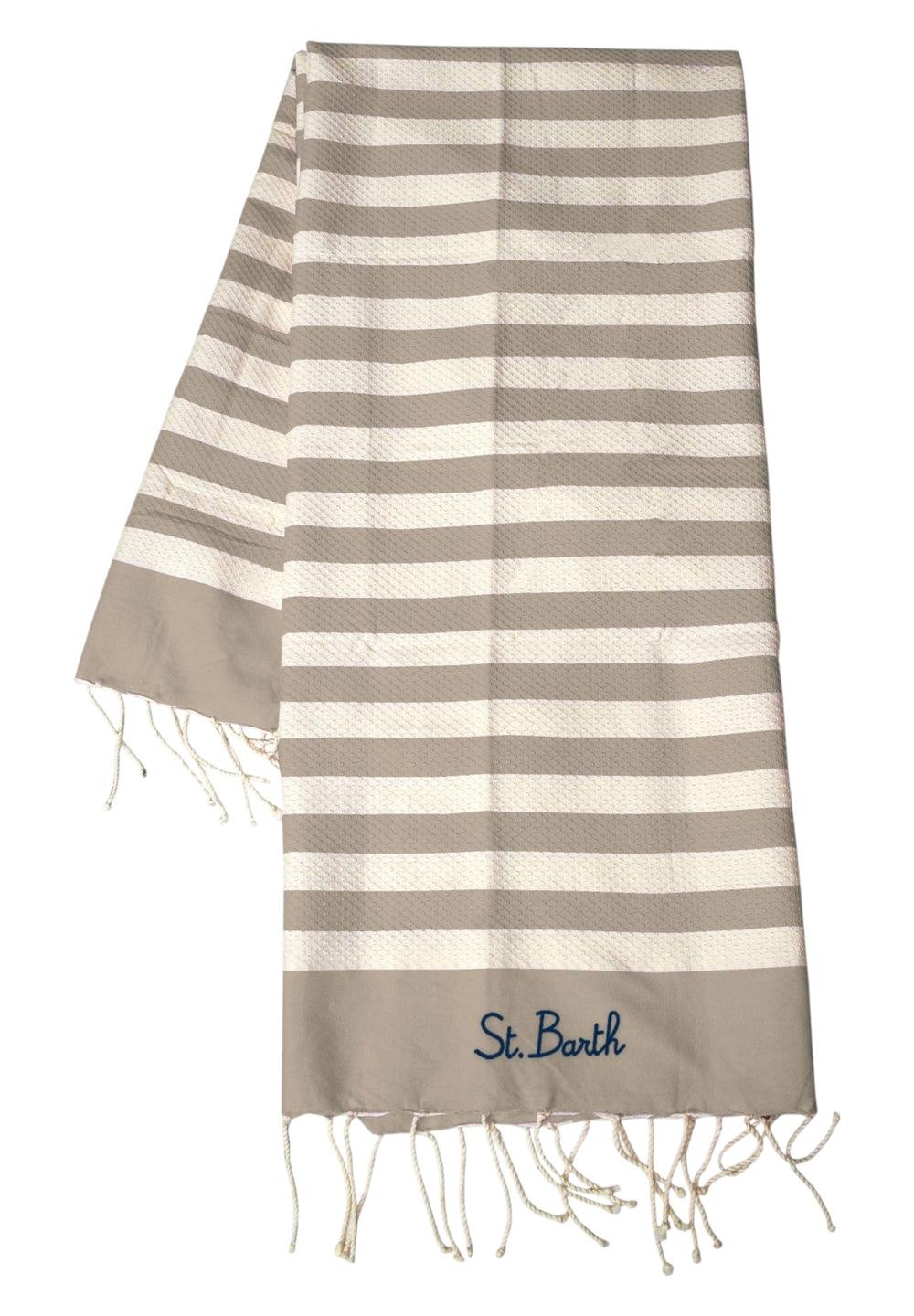 Telo mare in cotone Fouta con stampa a righe beige<BR/> FOUT012 02753L MC2 SAINT BARTH 