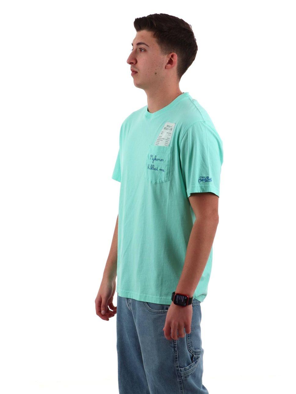 T-Shirt "55 emb" Saint Barth verde con stampa "Mykonos Killed me" AUS0001 01604L MC2 SAINT BARTH 