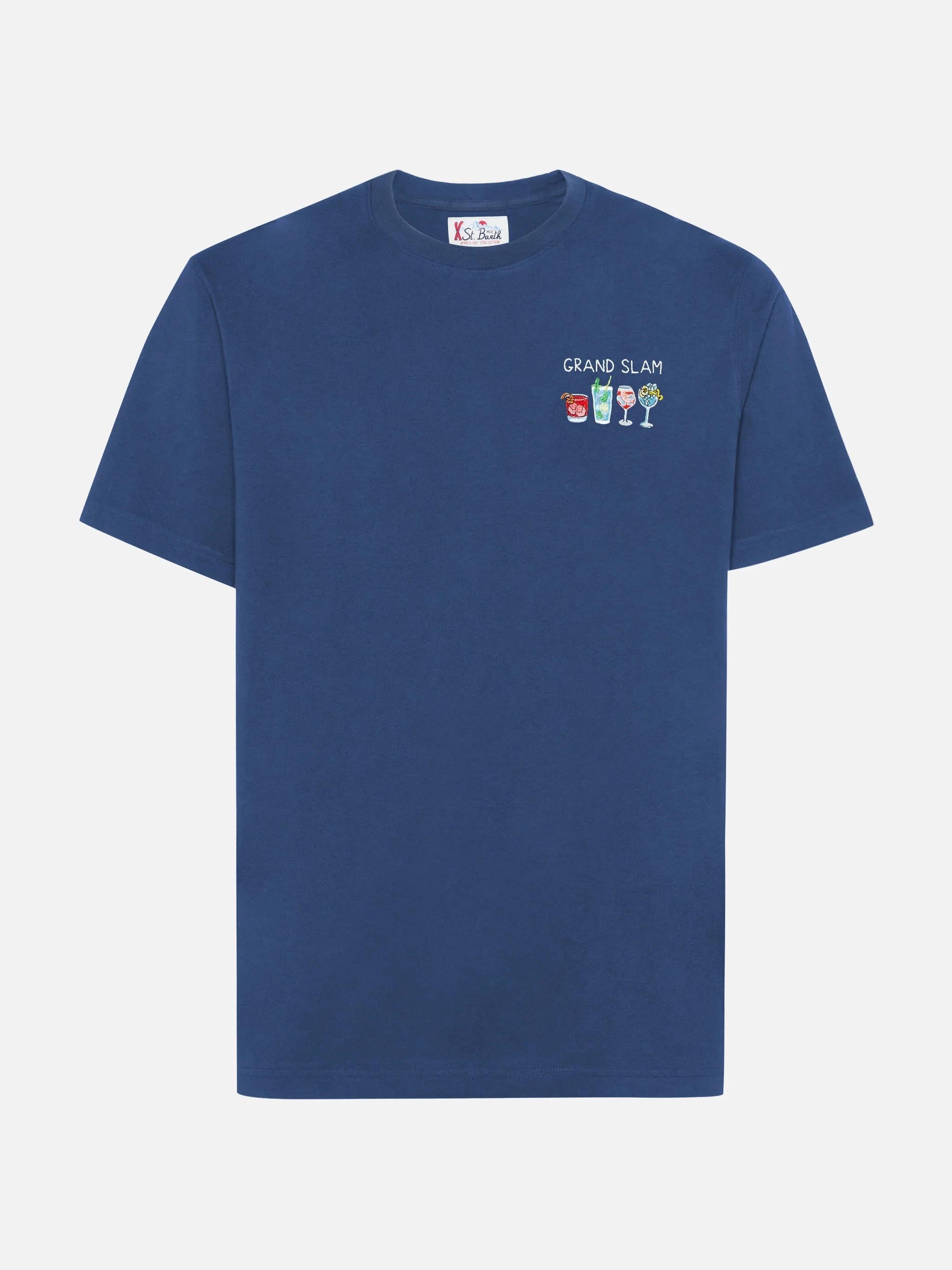 T-shirt Arnott in cotone blu con ricamo Grand Slam e stampa bicchieri ARN0001 00675I MC2 SAINT BARTH 