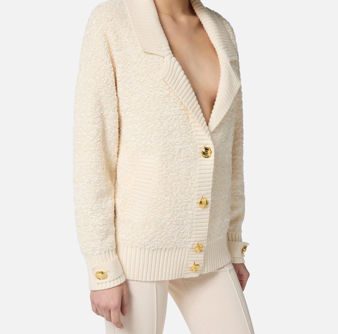 Cardigan in ciniglia bouclé con bottoni gioiello MK44S57E2 DZ9 ELISABETTA FRANCHI 
