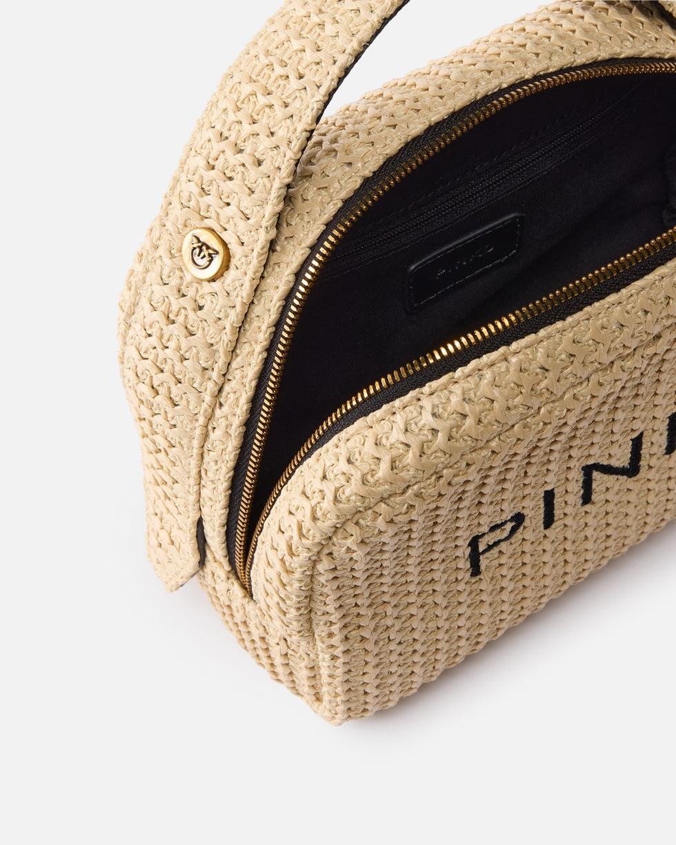 Trousse piccola in rafia con logo e manico<BR/> 106717A39Y HZ3Q PINKO 