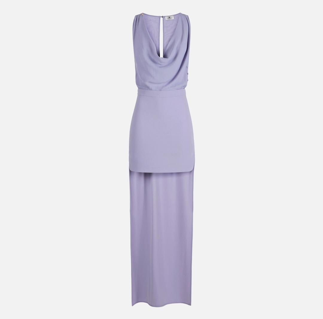 Abito in georgette di viscosa e crêpe con coda AB91561E2 EV7 ELISABETTA FRANCHI 