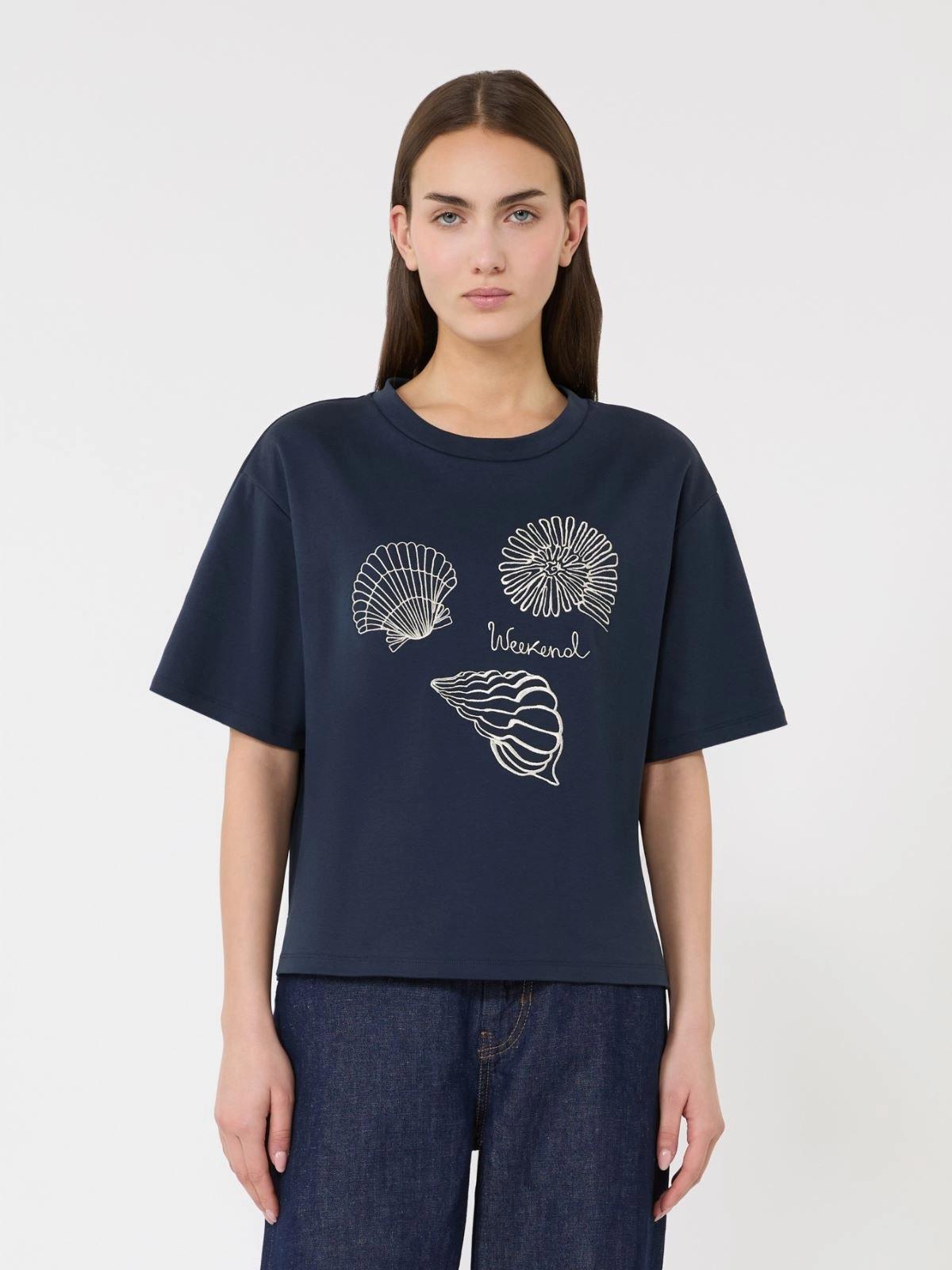 T-shirt in jersey di cotone con stampa - Blu<BR/> WKDSABATO 004 WEEKEND 
