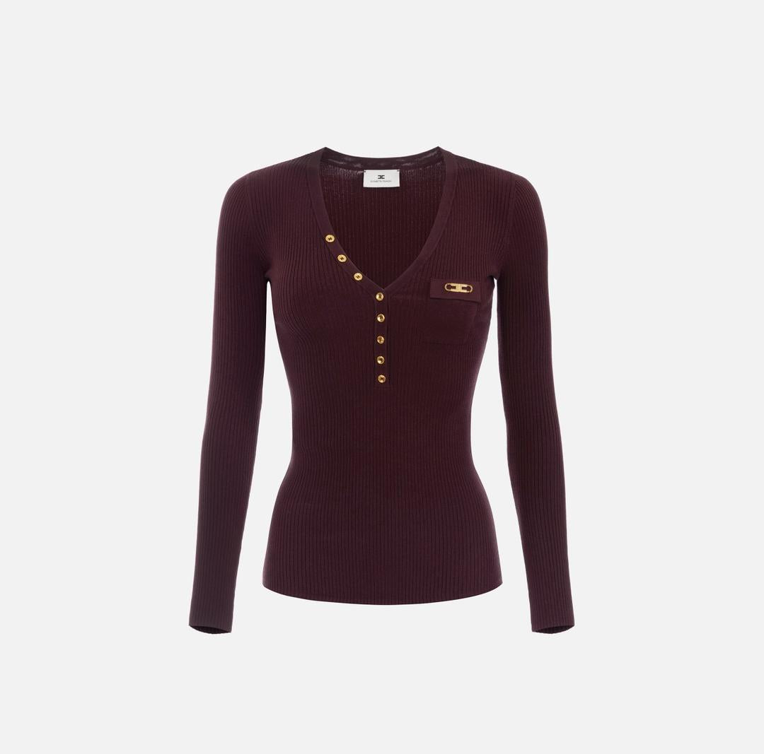 Maglia a costine con taschino logato<BR/> MK12B56E2 EA4 ELISABETTA FRANCHI 