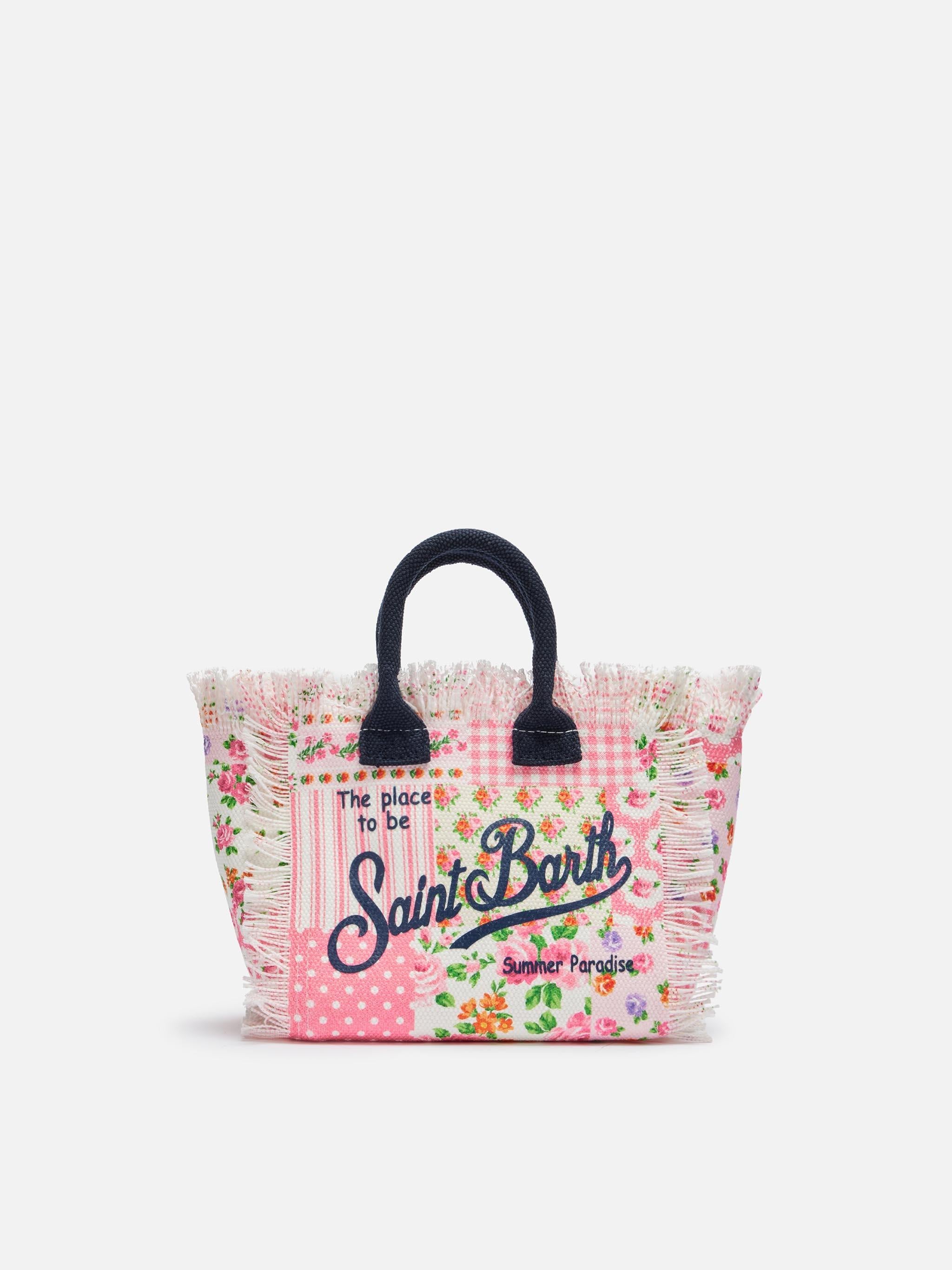 Borsa Mini Vanity in canvas di cotone con stampa patch floreale VAMI001 01092H MC2 SAINT BARTH 