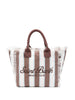 Borsa Vanity regular in canvas a righe verticali marroni