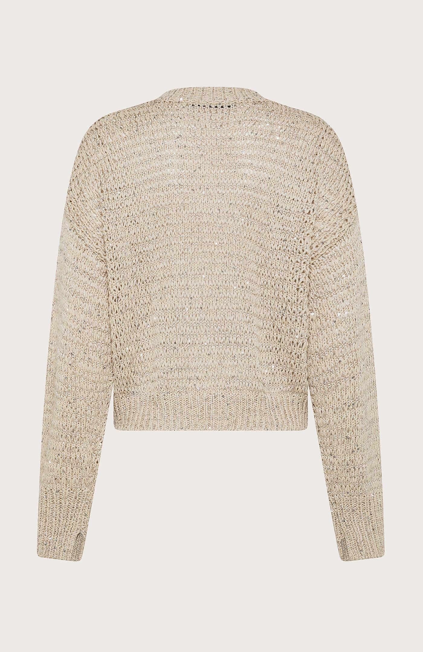 Maglia donna girocollo in cotone e viscosa con paillettes