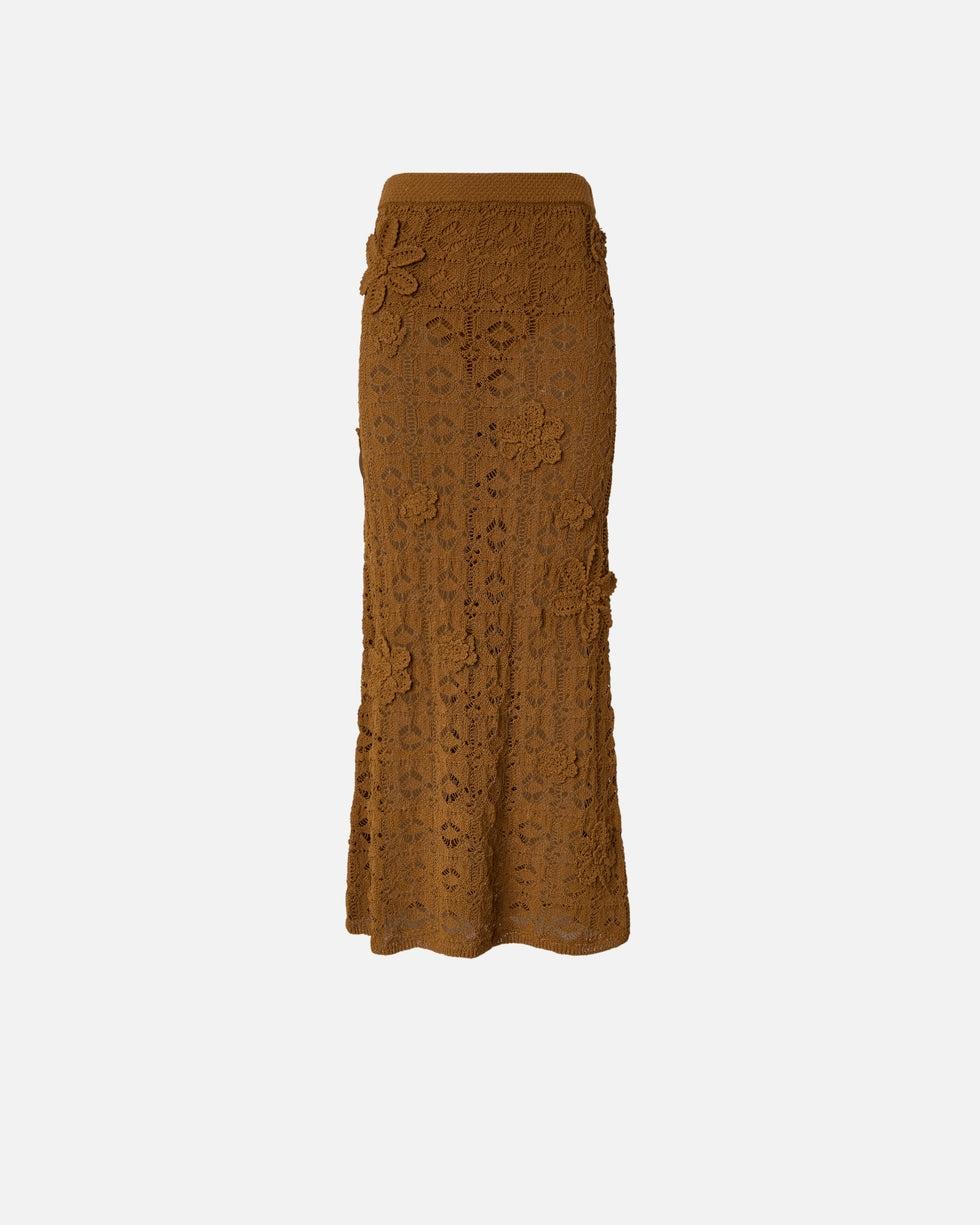 Gonna midi effetto uncinetto con fiori applicati<BR/> 106861A3B8 L25 PINKO 