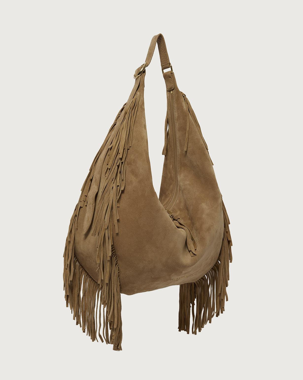 Borsa Isola Peach Fringe Large a spalla in suede<BR/> B02226PFG BISCOTTO ORCIANI 