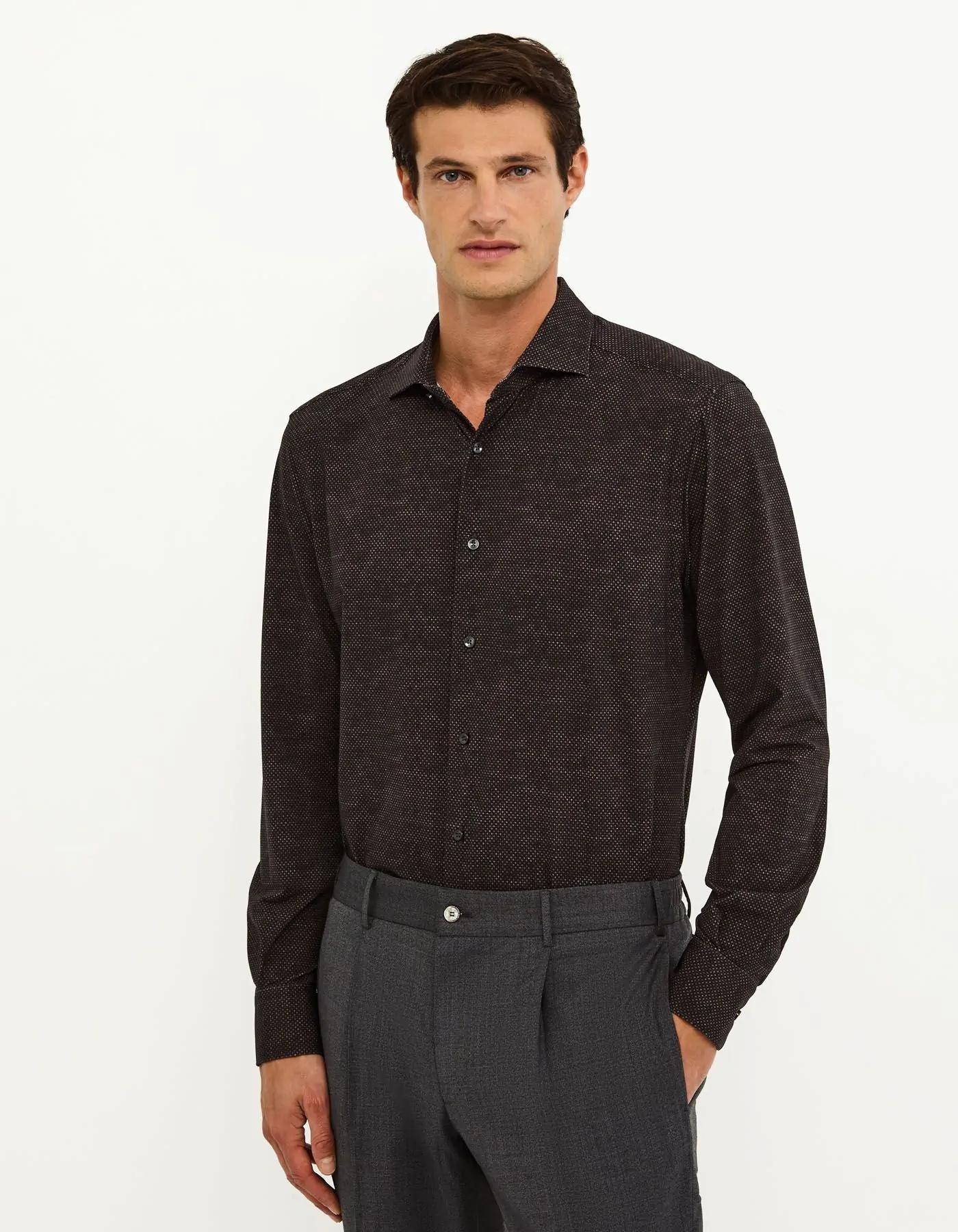 Camicia Collo francese piccolo Fantasia Armaturato Marrone<BR/> ACT53191630 003 XACUS 