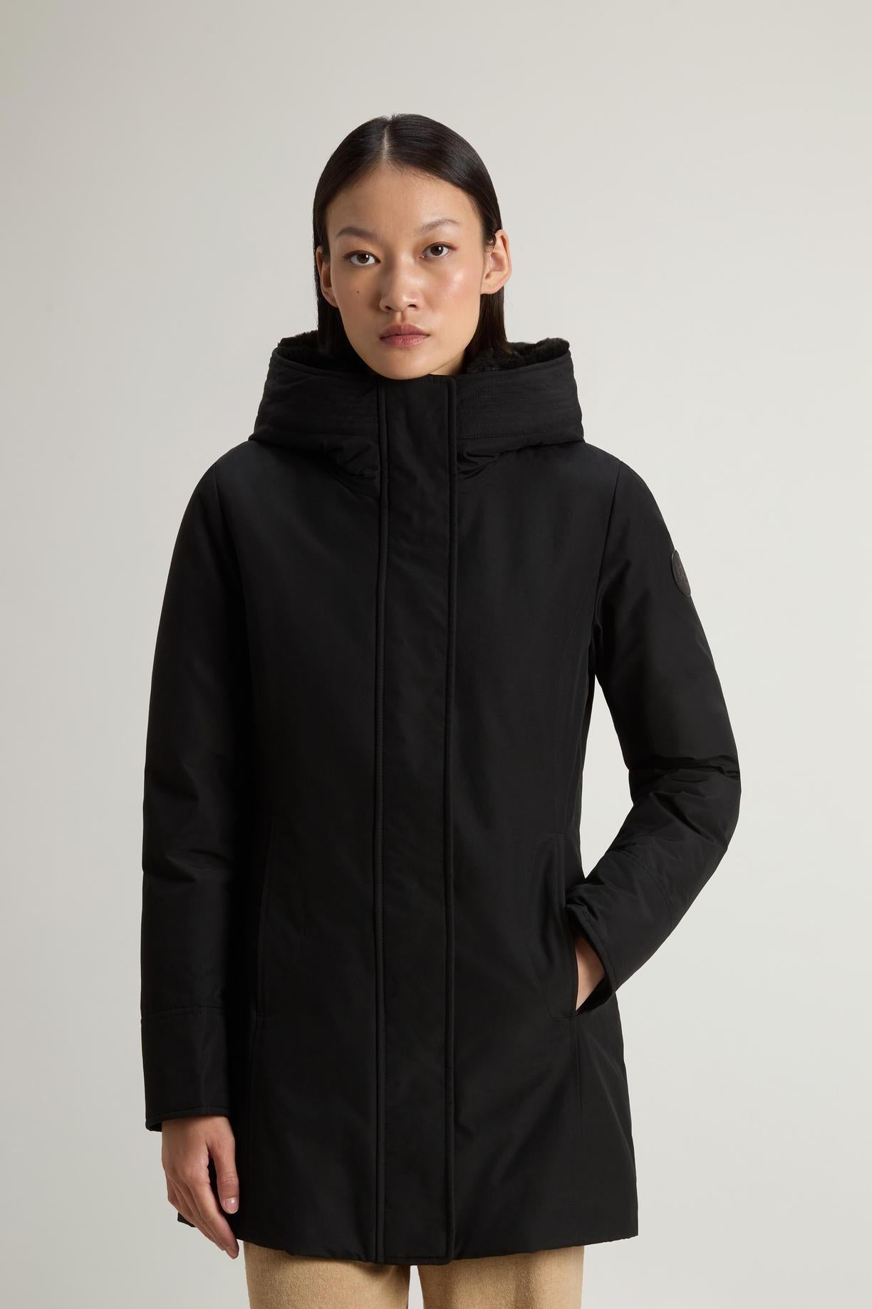 Boulder Parka in Ramar Cloth con cappuccio e collo removibile in pelliccia sintetica<BR/> CFWWOU0724FRUT0001 BLK WOOLRICH 