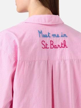 Camicia Cristal in cotone a righe rosa con ricamo Meet Me In Saint Barth<BR/> CYS0001 00810L MC2 SAINT BARTH 