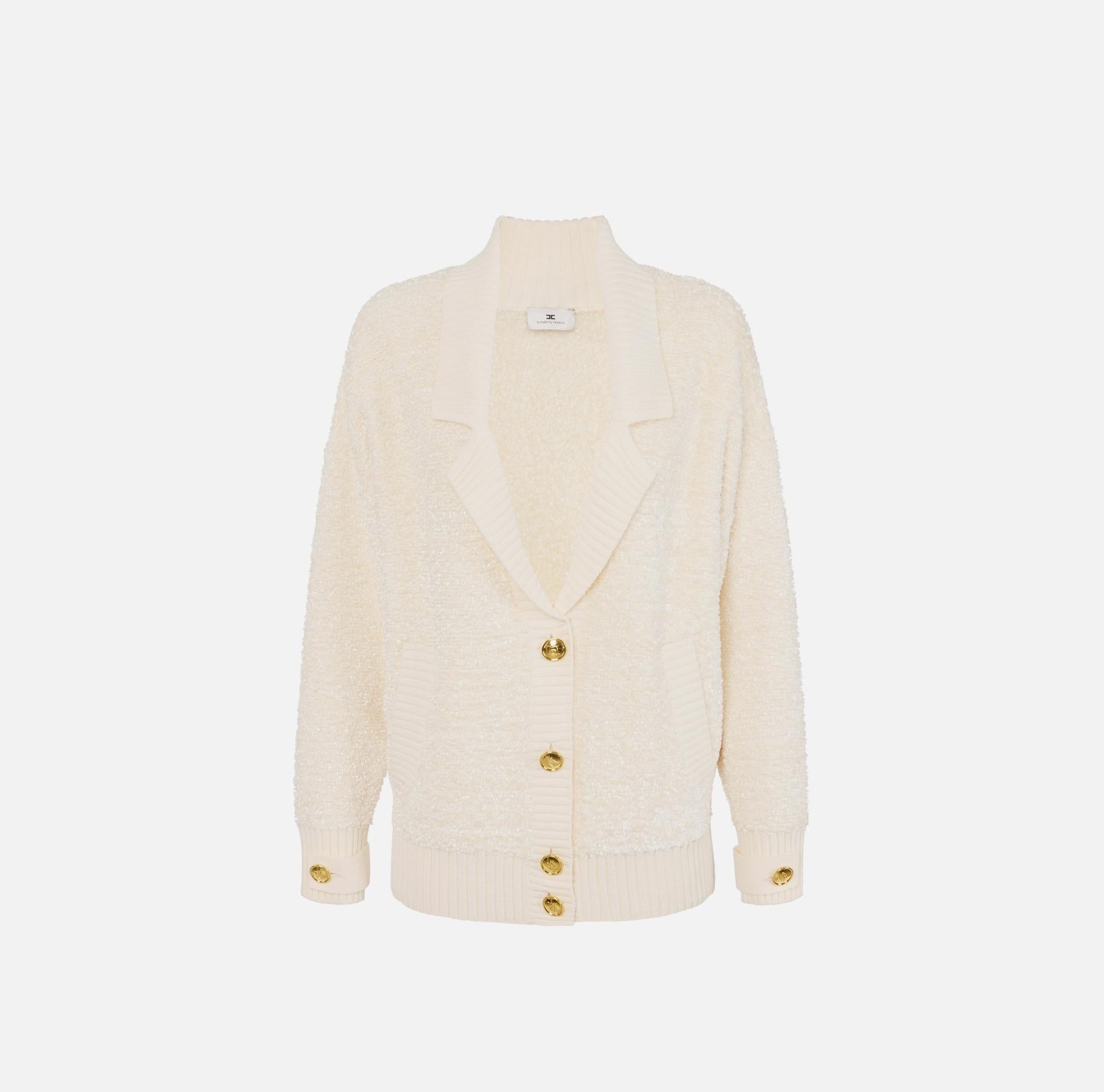 Cardigan in ciniglia bouclé con bottoni gioiello MK44S57E2 DZ9 ELISABETTA FRANCHI 