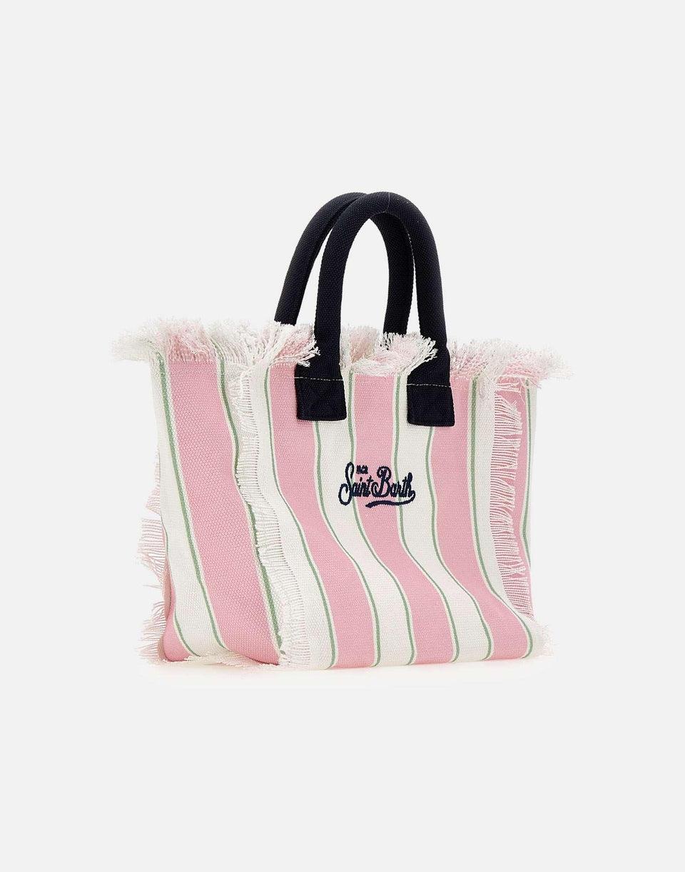 Borsa Colette in canvas a righe rosa con logo ricamato COL0001 02598L MC2 SAINT BARTH 