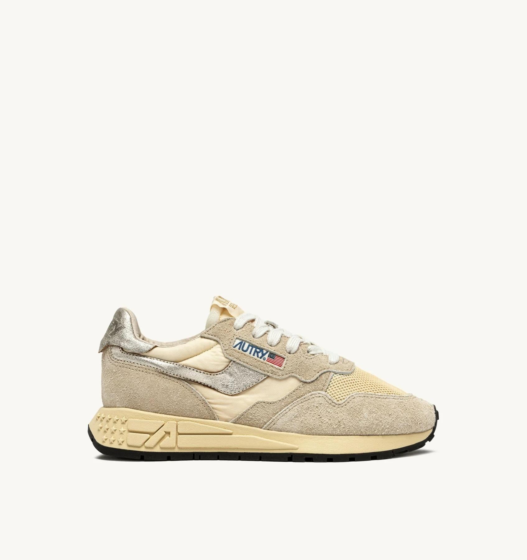 SNEAKERS REELWIND LOW IN NYLON SUEDE E PELLE ECRU' E PLATINO<BR/> WWLW UT24 AUTRY ACTION SHOES 