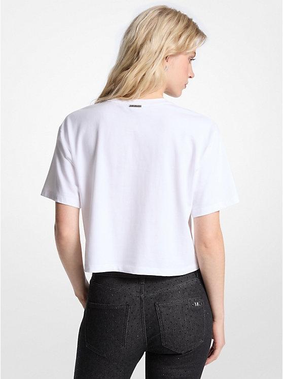 T-shirt in jersey di cotone con logo e borchie MF551TR2ZU 100 MICHAEL KORS 