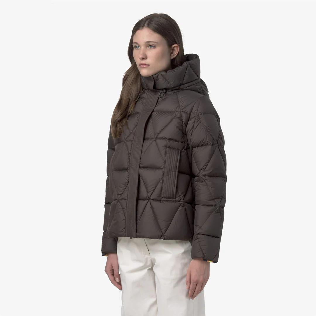 LETHILLE THERMO MICROFIBER<BR/>BLACK OLIVE COMBO<BR/>Piumino corto da donna in oliva nera con isolamento in piuma K7136KW B38 K-WAY 