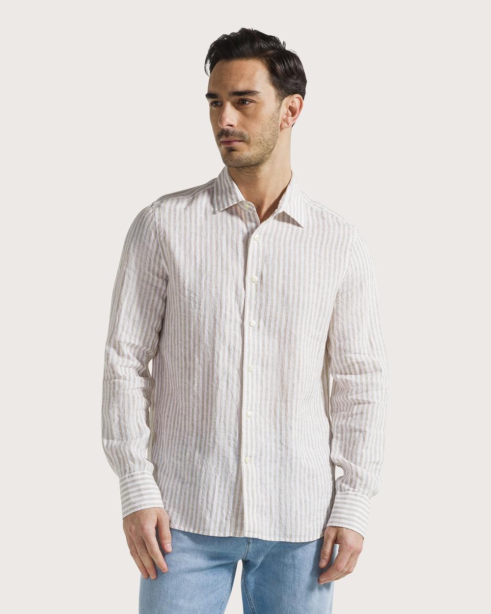 Camicia a righe in lino<BR/> CA1538310043 013 SEVENTY 
