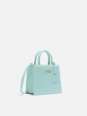 Borsa Shop mini strutturata in pelle liscia verde menta con targhetta metallica<BR/> SHBM0002 00010L MC2 SAINT BARTH 