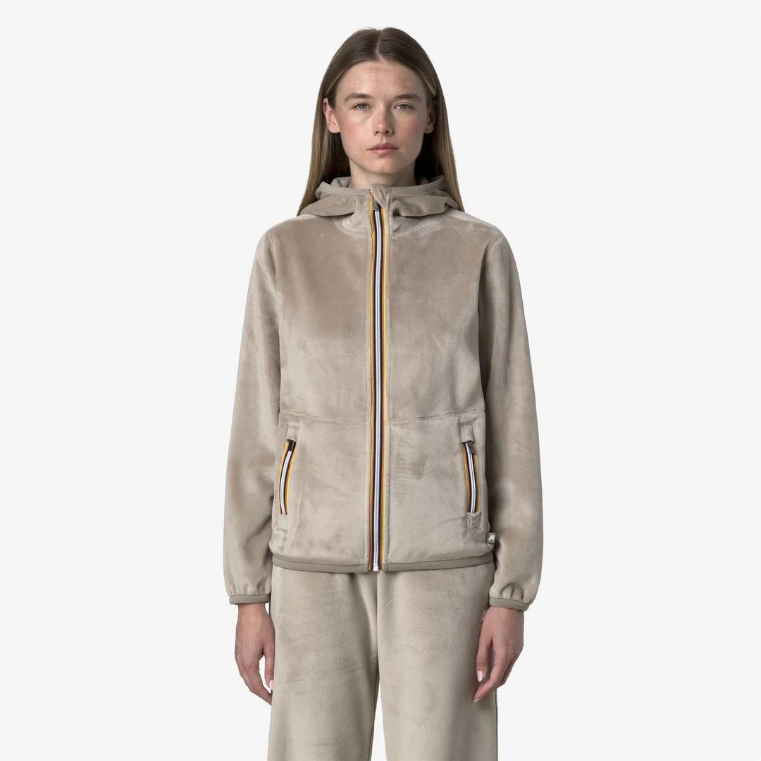 LILY VELOUR POLAR REVERSIBLE<BR/>BEIGE CASHMERE-BEIGE CASHMERE<BR/>Giacca reversibile in pile beige con cappuccio da donna in cashmere K8138NW BB1 K-WAY 