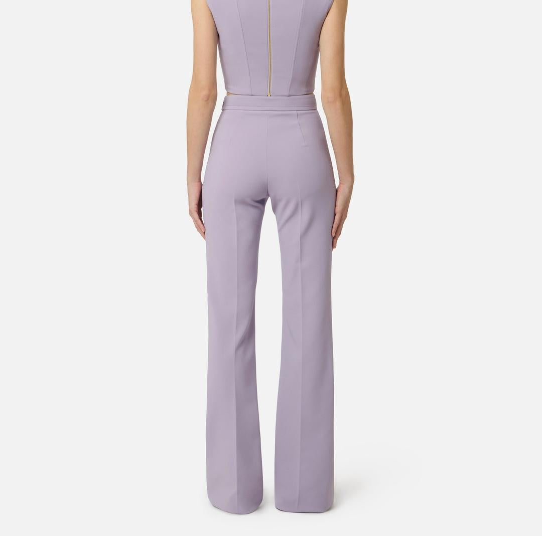 Pantaloni in doppio crêpe stretch con logo ricamato PA17161E2 EV7 ELISABETTA FRANCHI 