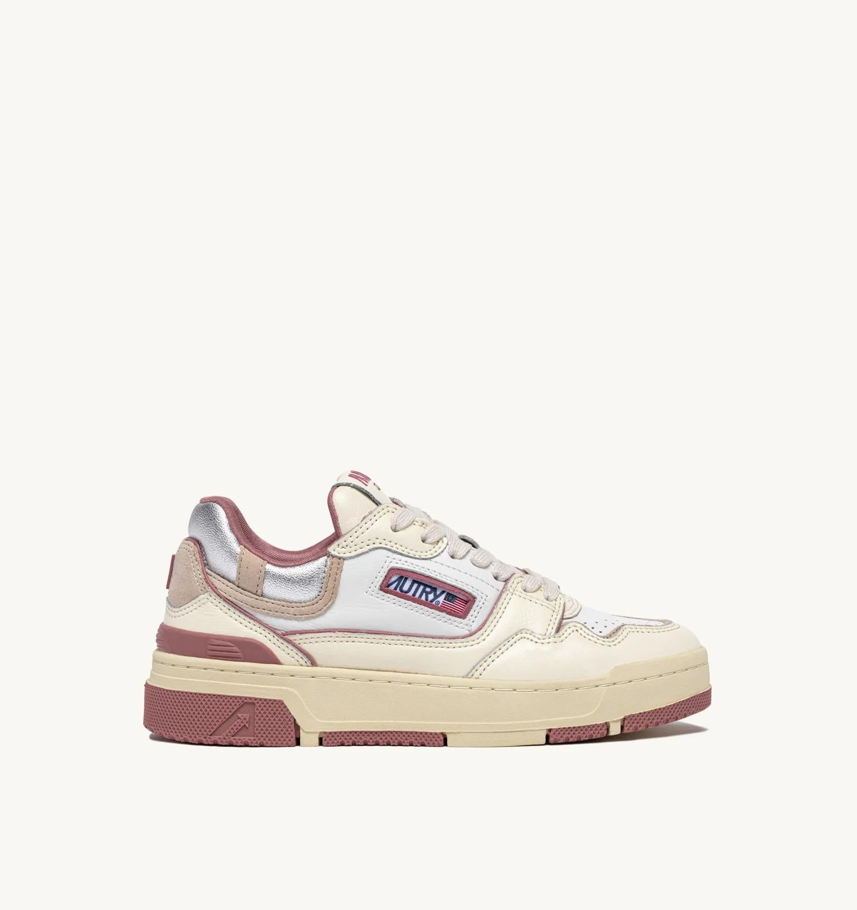 SNEAKERS CLC LOW IN PELLE WHISPER WHITE ASH ROSE E SILVER<BR/> ROLW TE01 AUTRY ACTION SHOES 