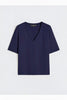 T-shirt a V in jersey di lino stretch
