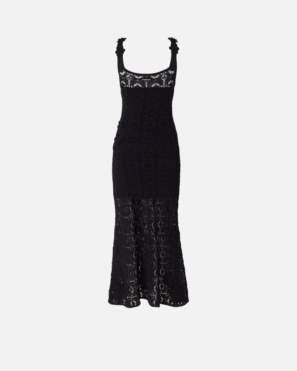Abito midi effetto uncinetto con fiori applicati<BR/> 106862A3B8 Z99 PINKO 