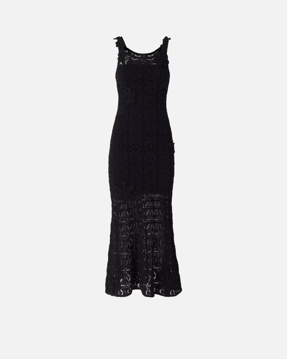 Abito midi effetto uncinetto con fiori applicati<BR/> 106862A3B8 Z99 PINKO 