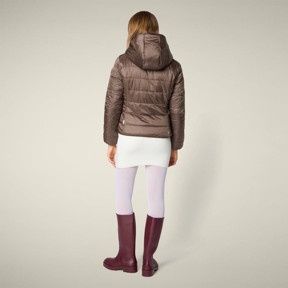Giacca donna reversibile mod. Laila in pelliccia animal free marrone teddy<BR/> D33540W 10000 SAVE THE DUCK 